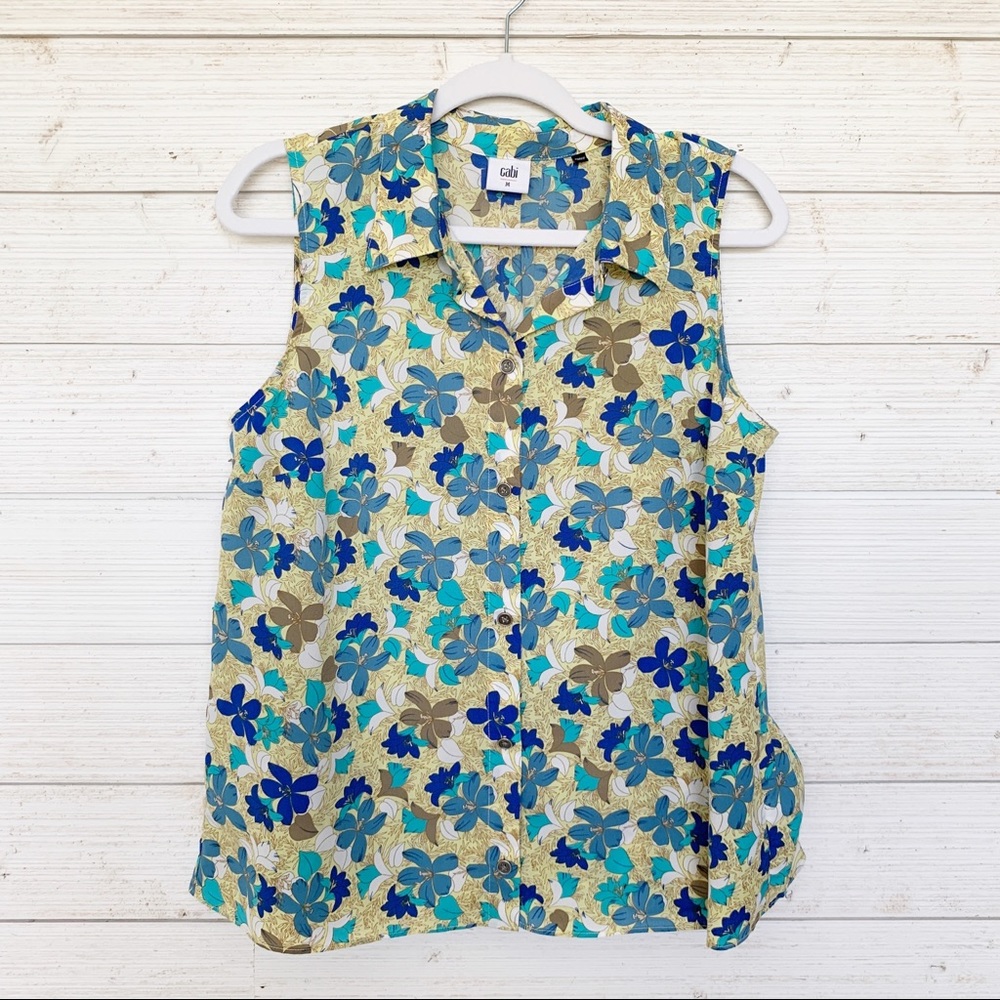 CAbi Blue and Green Floral Blouse